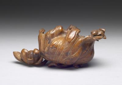 图片[3]-Carved Bamboo Water Holder in the Shape of a Lotus Leaf with Sansong’s Mark, 17th century, late Ming to early Qing dynasty-China Archive